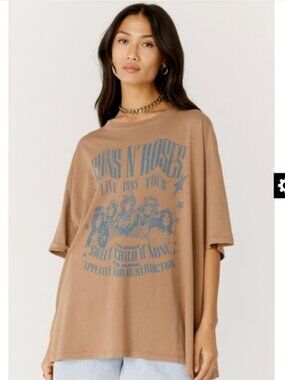 Free People Daydreamer Guns N Roses Tan Brown Oversized Band Tee One Size